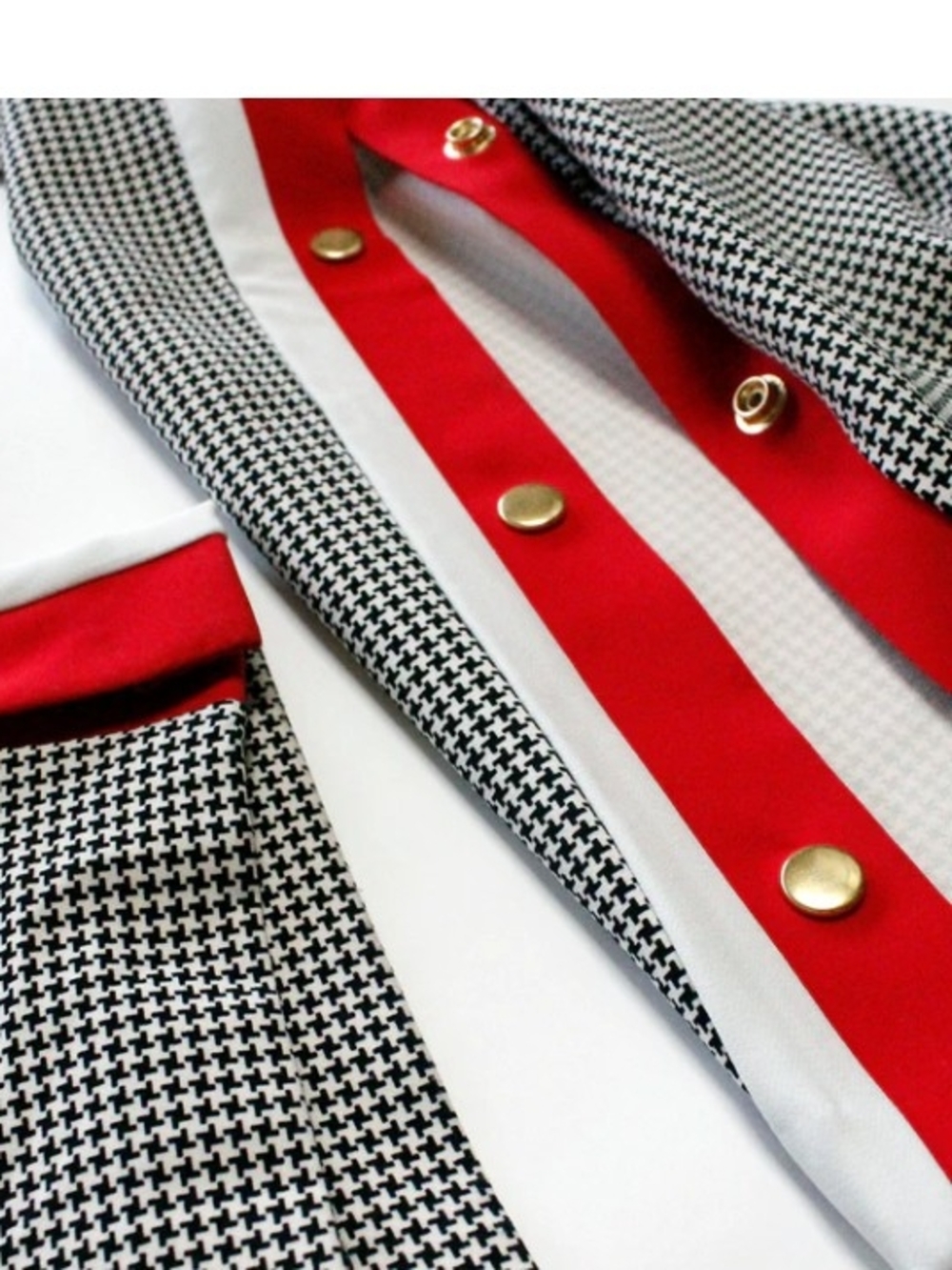 Iman Black & White Houndstooth Snap-Trim Joggers with Red Accents - Picture 9 of 10